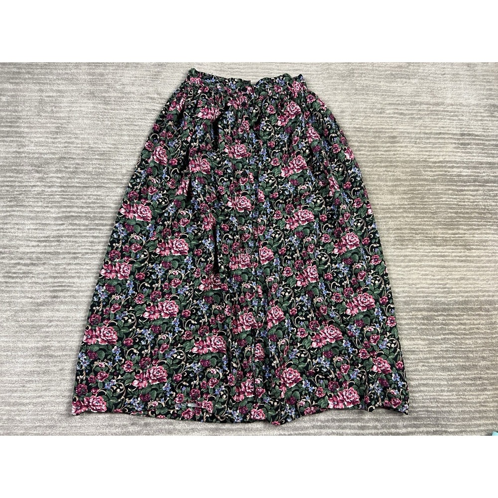 New Look Skirt Womens Large Black Floral Elastic Waist Maxi A-Line Cotton Casual